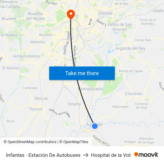 Infantas - Estación De Autobuses to Hospital de la Vot map