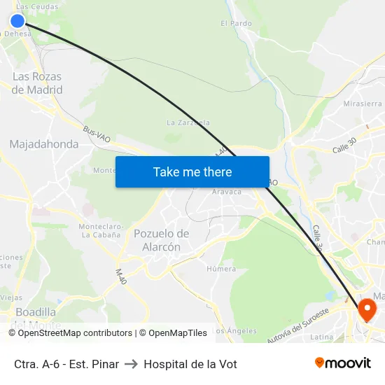 Ctra. A-6 - Est. Pinar to Hospital de la Vot map