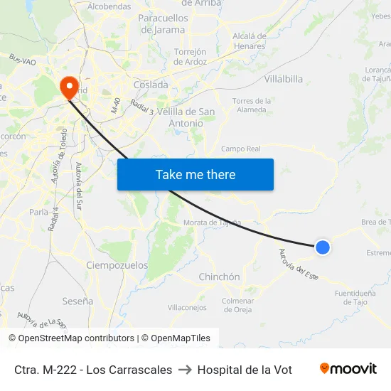 Ctra. M-222 - Los Carrascales to Hospital de la Vot map