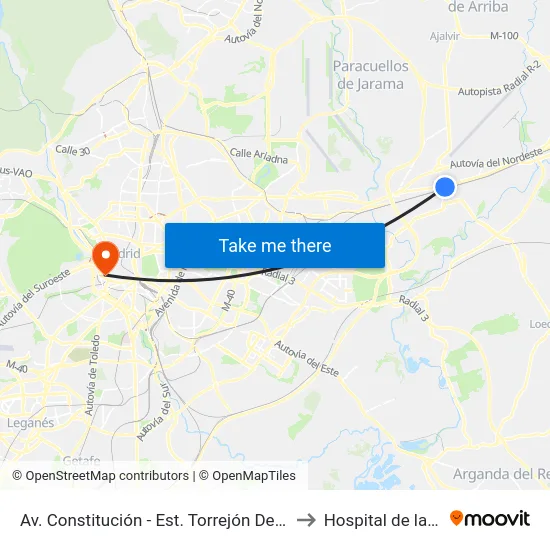 Av. Constitución - Est. Torrejón De Ardoz to Hospital de la Vot map