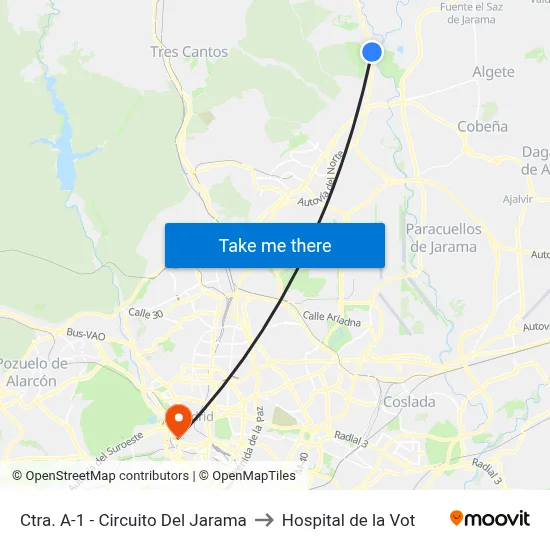 Ctra. A-1 - Circuito Del Jarama to Hospital de la Vot map
