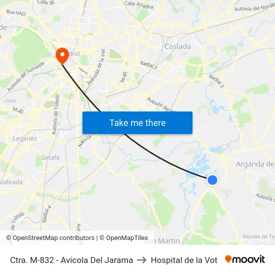 Ctra. M-832 - Avícola Del Jarama to Hospital de la Vot map
