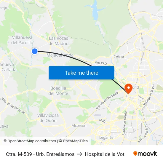 Ctra. M-509 - Urb. Entreálamos to Hospital de la Vot map