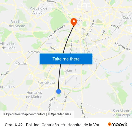 Ctra. A-42 - Pol. Ind. Cantueña to Hospital de la Vot map
