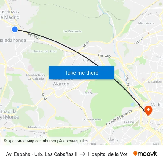 Av. España - Urb. Las Cabañas II to Hospital de la Vot map