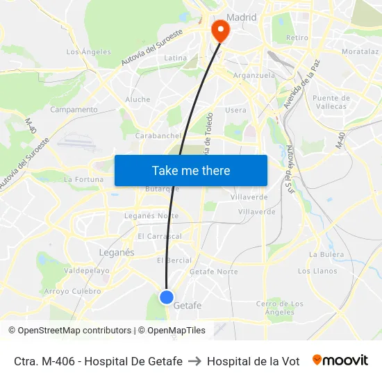 Ctra. M-406 - Hospital De Getafe to Hospital de la Vot map
