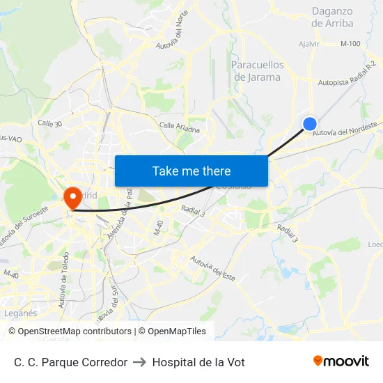 C. C. Parque Corredor to Hospital de la Vot map