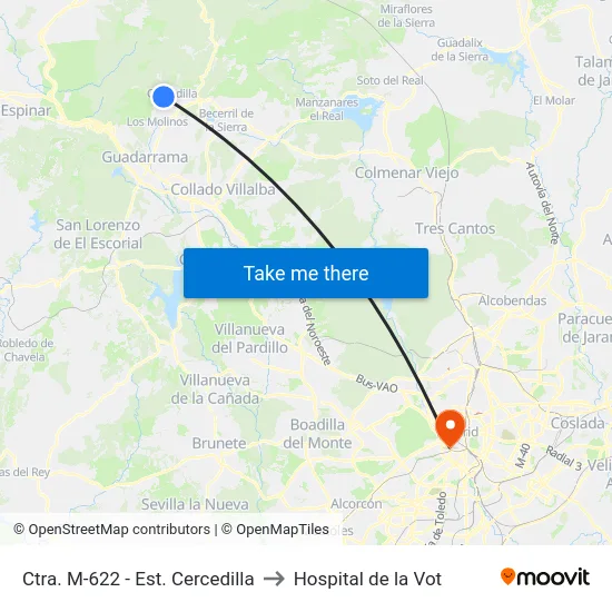 Ctra. M-622 - Est. Cercedilla to Hospital de la Vot map