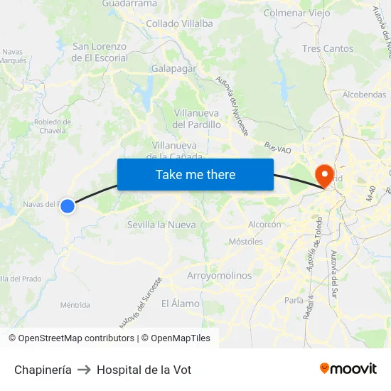 Chapinería to Hospital de la Vot map