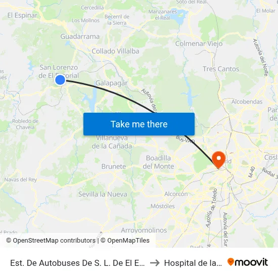 Est. De Autobuses De S. L. De El Escorial to Hospital de la Vot map