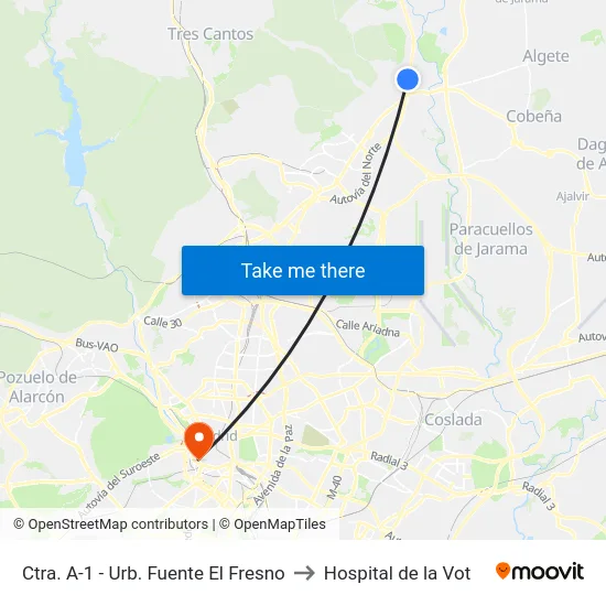 Ctra. A-1 - Urb. Fuente El Fresno to Hospital de la Vot map