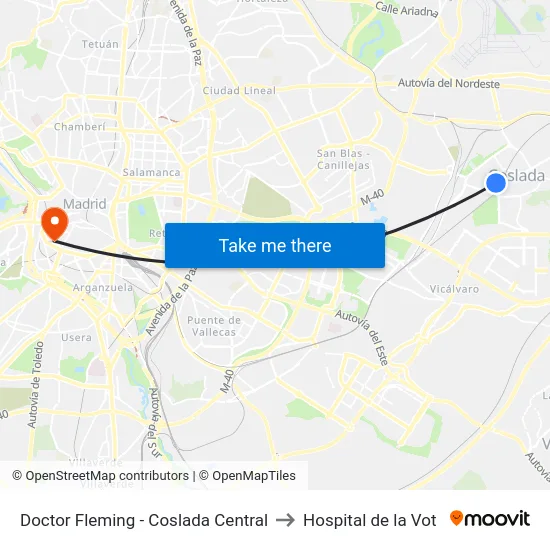 Doctor Fleming - Coslada Central to Hospital de la Vot map