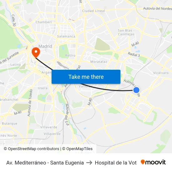 Av. Mediterráneo - Santa Eugenia to Hospital de la Vot map