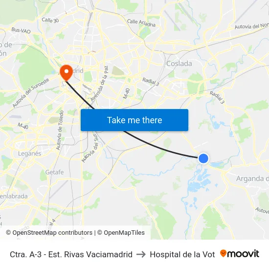 Ctra. A-3 - Est. Rivas Vaciamadrid to Hospital de la Vot map