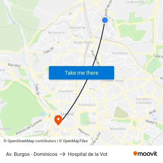 Av. Burgos - Dominicos to Hospital de la Vot map