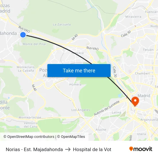 Norias - Est. Majadahonda to Hospital de la Vot map