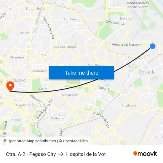 Ctra. A-2 - Pegaso City to Hospital de la Vot map