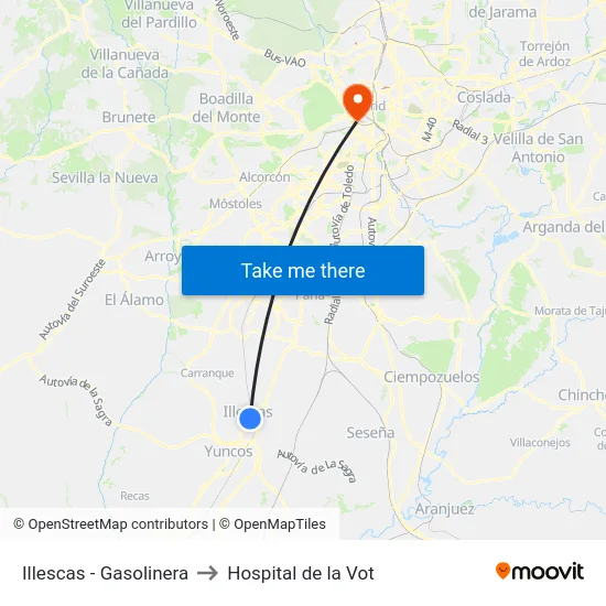 Illescas - Gasolinera to Hospital de la Vot map