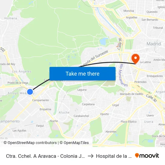 Ctra. Cchel. A Aravaca - Colonia Jardín to Hospital de la Vot map