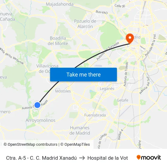 Ctra. A-5 - C. C. Madrid Xanadú to Hospital de la Vot map