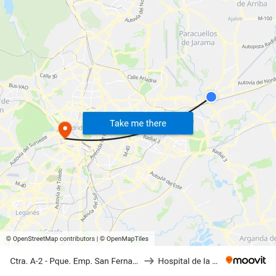 Ctra. A-2 - Pque. Emp. San Fernando to Hospital de la Vot map