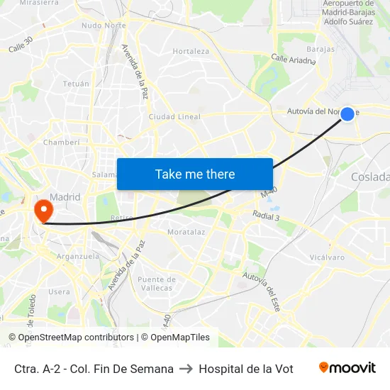 Ctra. A-2 - Col. Fin De Semana to Hospital de la Vot map