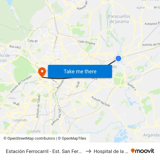 Estación Ferrocarril - Est. San Fernando to Hospital de la Vot map