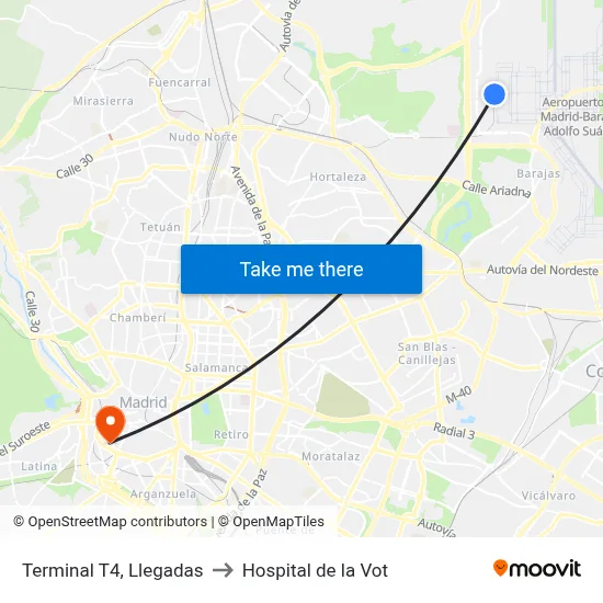Terminal T4, Llegadas to Hospital de la Vot map