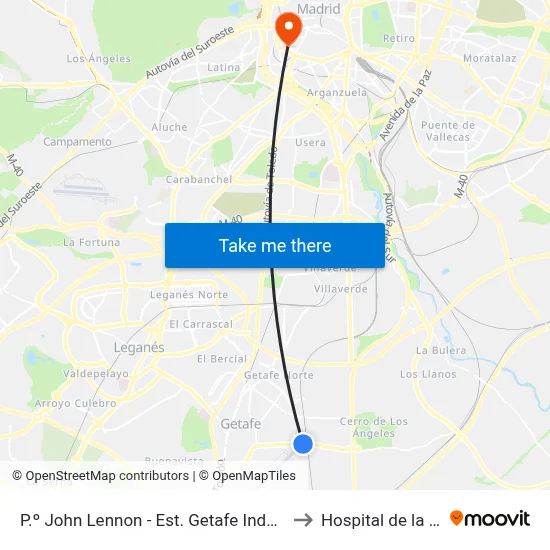 P.º John Lennon - Est. Getafe Industrial to Hospital de la Vot map