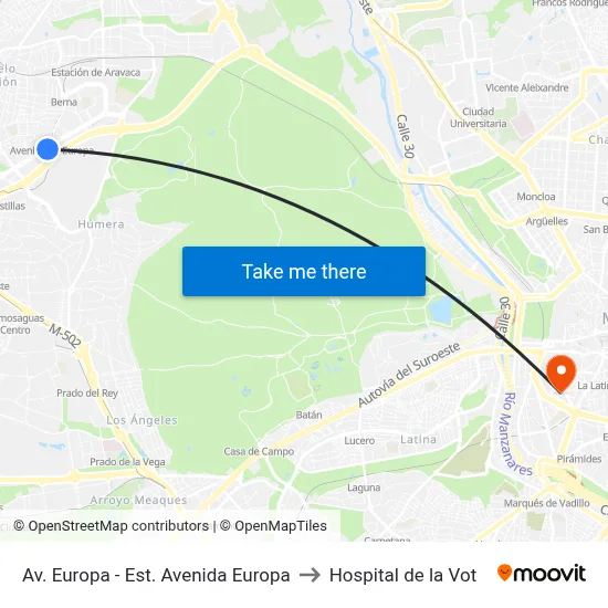 Av. Europa - Est. Avenida Europa to Hospital de la Vot map