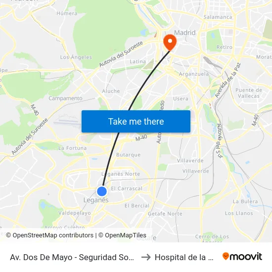 Av. Dos De Mayo - Seguridad Social to Hospital de la Vot map