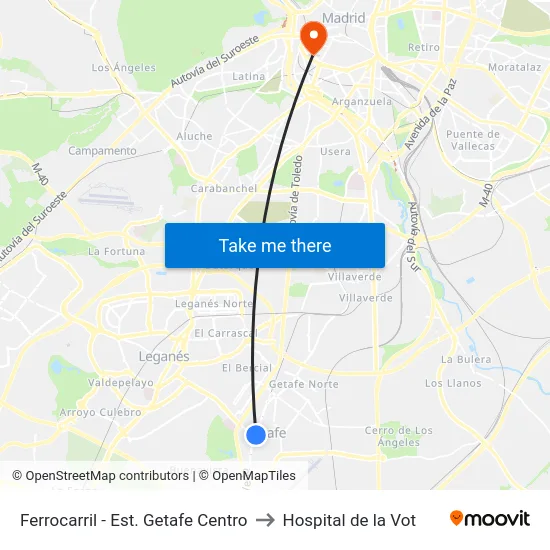 Ferrocarril - Est. Getafe Centro to Hospital de la Vot map