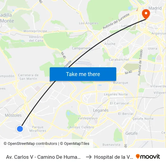 Av. Carlos V - Camino De Humanes to Hospital de la Vot map