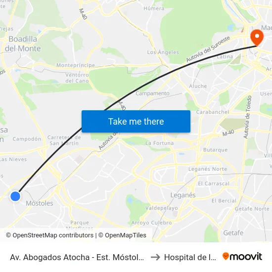 Av. Abogados Atocha - Est. Móstoles El Soto to Hospital de la Vot map