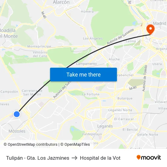 Tulipán - Gta. Los Jazmines to Hospital de la Vot map