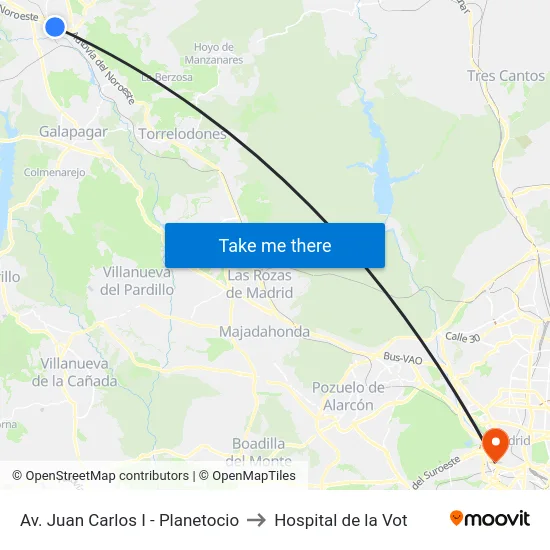 Av. Juan Carlos I - Planetocio to Hospital de la Vot map