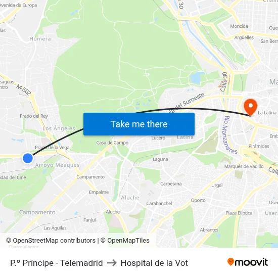 P.º Príncipe - Telemadrid to Hospital de la Vot map