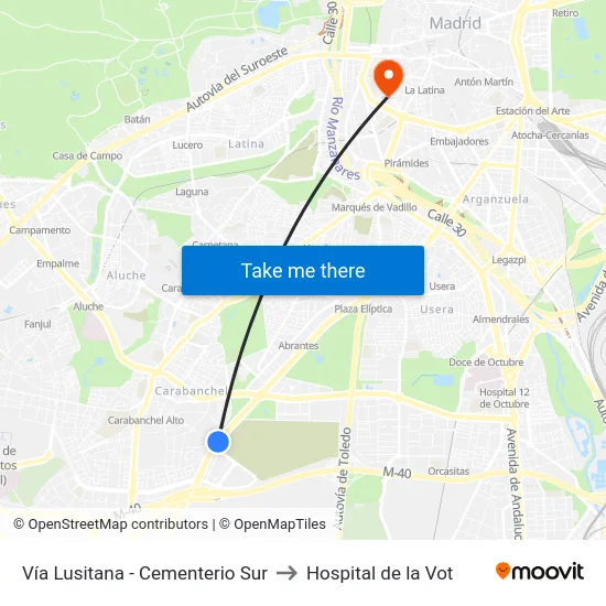 Vía Lusitana - Cementerio Sur to Hospital de la Vot map