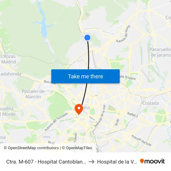 Ctra. M-607 - Hospital Cantoblanco to Hospital de la Vot map