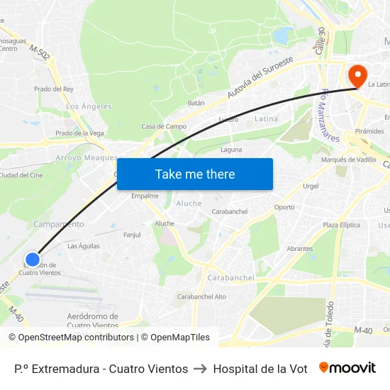 P.º Extremadura - Cuatro Vientos to Hospital de la Vot map