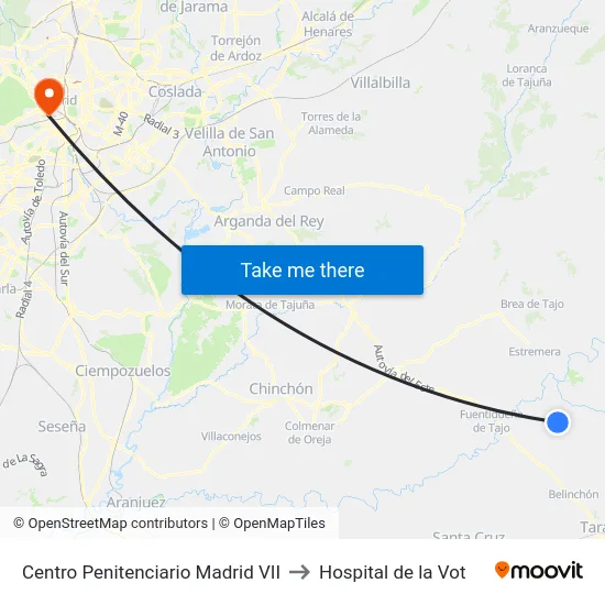 Centro Penitenciario Madrid VII to Hospital de la Vot map