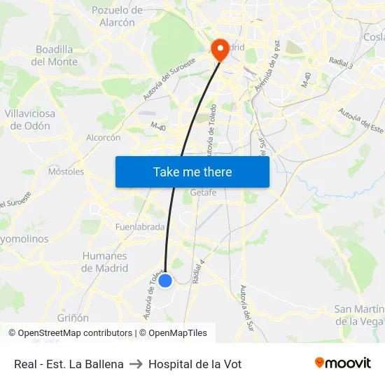 Real - Est. La Ballena to Hospital de la Vot map