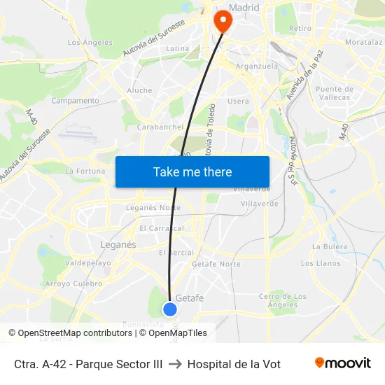 Ctra. A-42 - Parque Sector III to Hospital de la Vot map