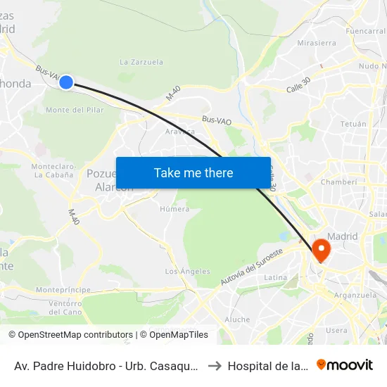 Av. Padre Huidobro - Urb. Casaquemada to Hospital de la Vot map