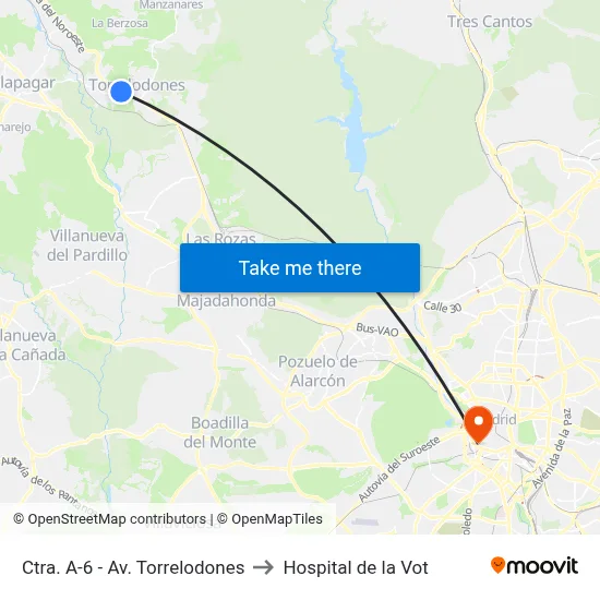 Ctra. A-6 - Av. Torrelodones to Hospital de la Vot map