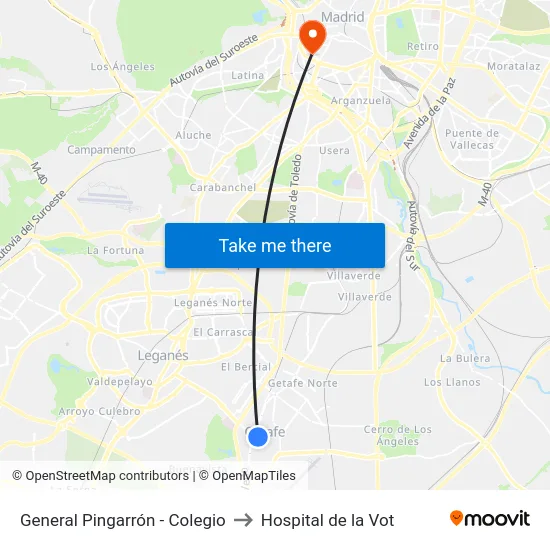 General Pingarrón - Colegio to Hospital de la Vot map