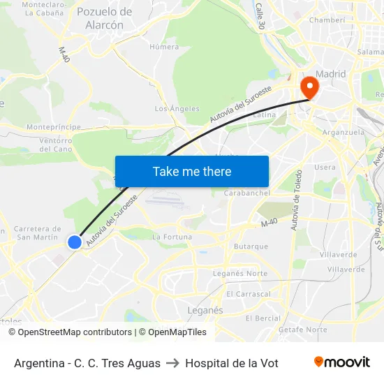 Argentina - C. C. Tres Aguas to Hospital de la Vot map