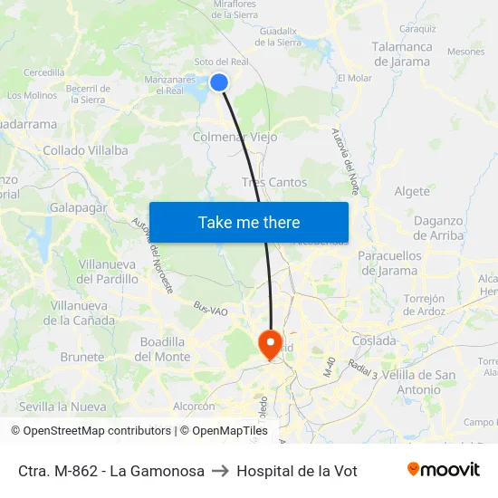Ctra. M-862 - La Gamonosa to Hospital de la Vot map