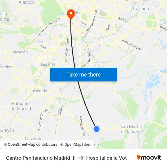 Centro Penitenciario Madrid III to Hospital de la Vot map