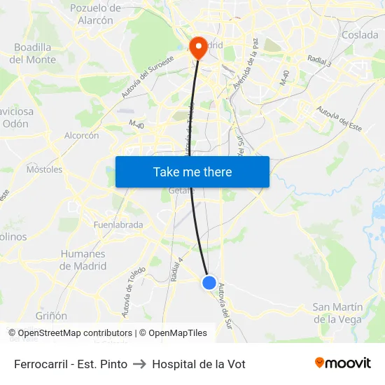 Ferrocarril - Est. Pinto to Hospital de la Vot map